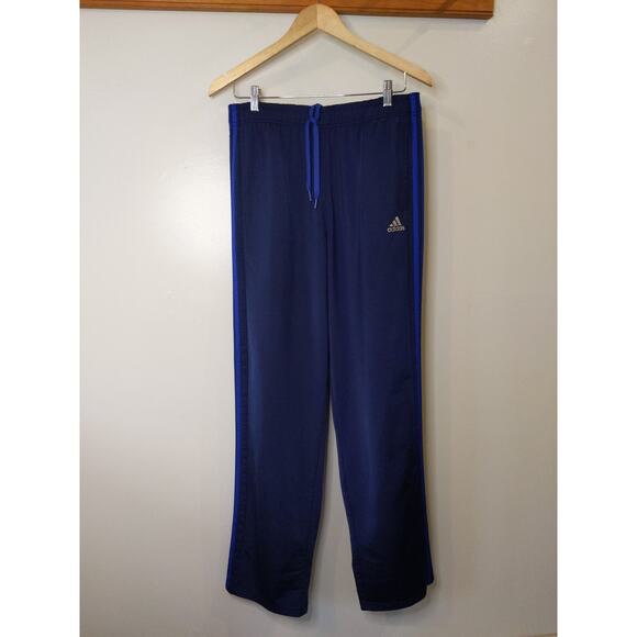 Adidas Mens L Navy Blue Track Pants Athletic 3 Stripe Workout Polyester - Picture 1 of 9